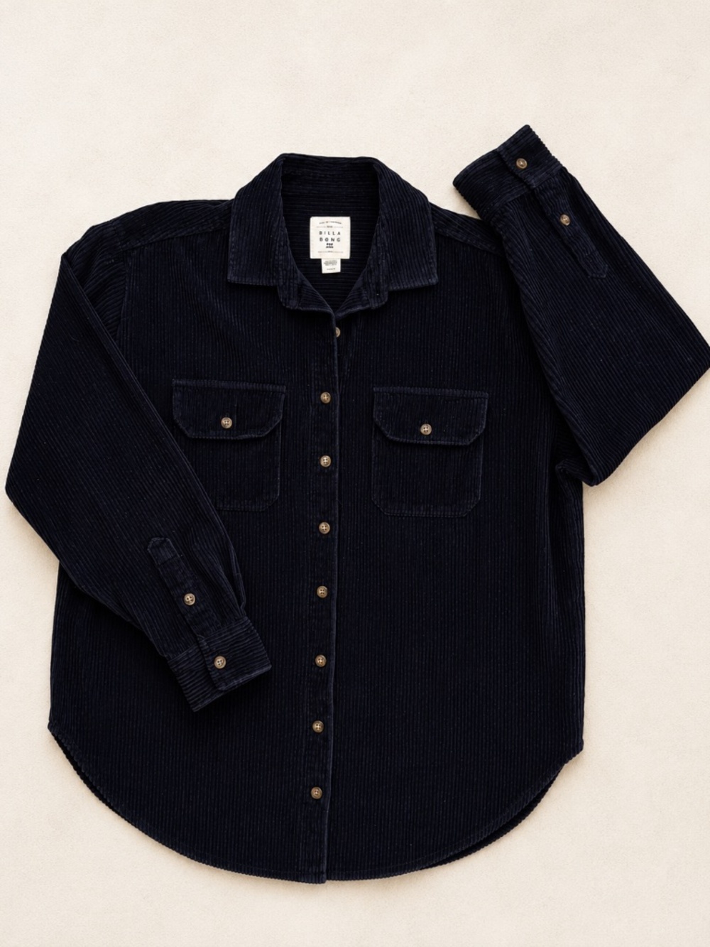 Billabong Shacket Corduroy Oversized So Stoked Shirt Jacket Black Medium